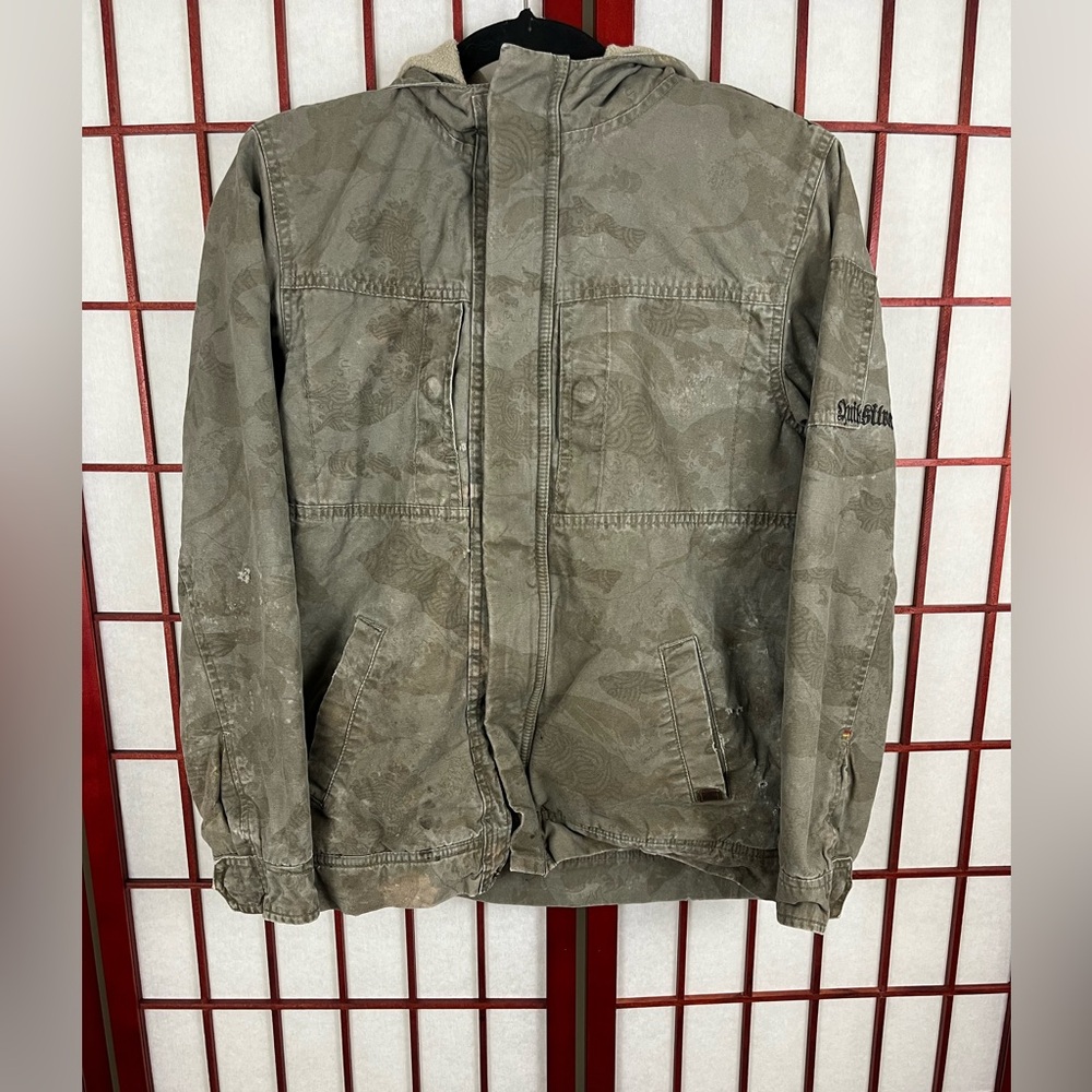 Vintage Y2k Quicksilver Sherpa Lined Work Jacket With Camo Like Print